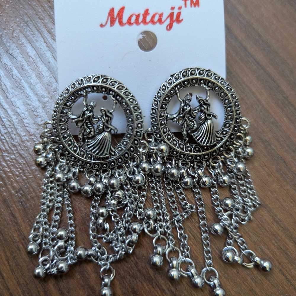 New Antique Intricate Silver Toned Statement Earrings
